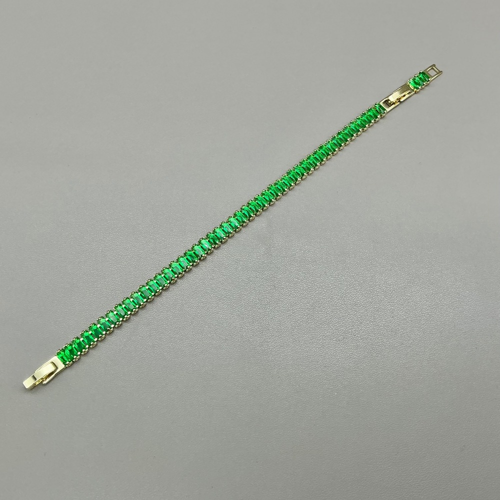 Tennis Bracelet Women Green Emerald Cut Baguette Cubic Zirconia Gold Tone Link